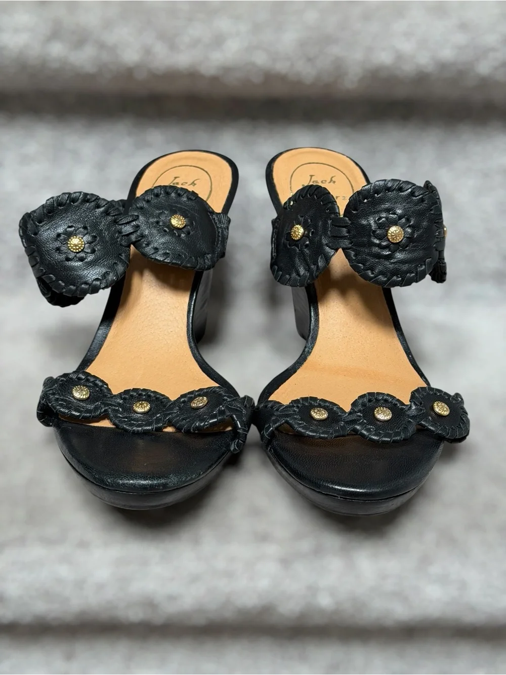Jack Rogers Luccia Wedge Sandals Floral Medallion Leather Resort Coastal Boho